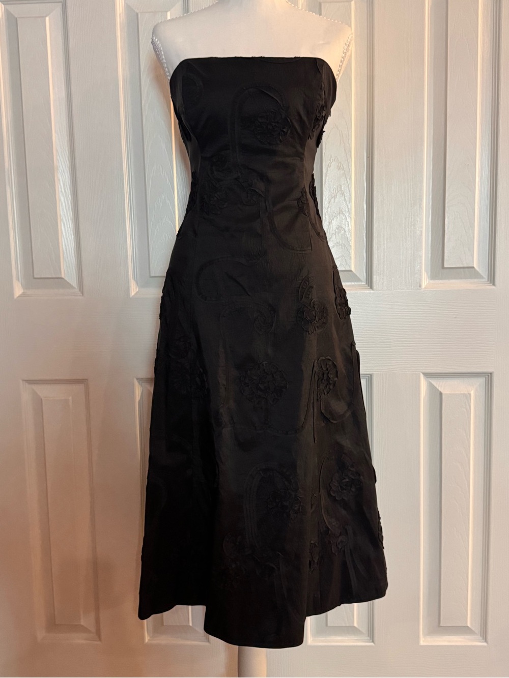 Debut- Strapless Black Floral Applique Evening Dress